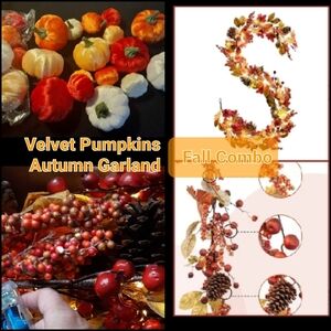 NWT Velvet Decorating Mini Pumpkins & Gorgeous GARLAND Autumn Decorations